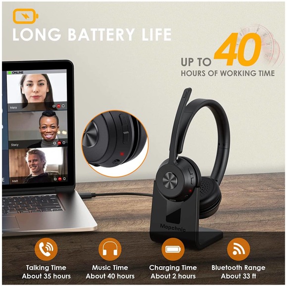 Bluetooth Headset V5.1, Wireless Headset with Noise Canceling Microphone - Picture 8 of 11